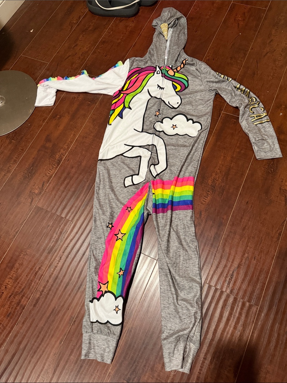 Justice Gray Unicorn Rainbow Hooded One-Piece Footie